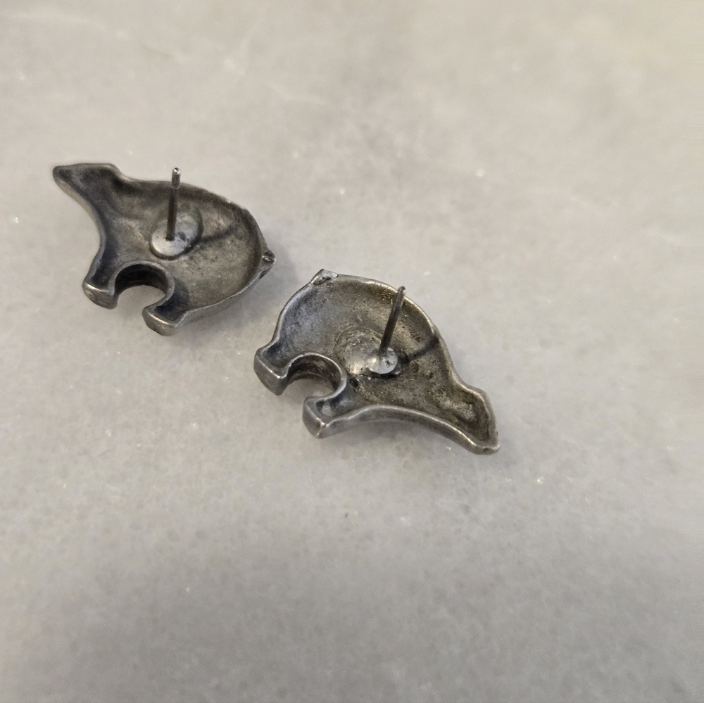 Native American-Style Silver Tone Bear Fetish Earrings - Picture 3 of 7